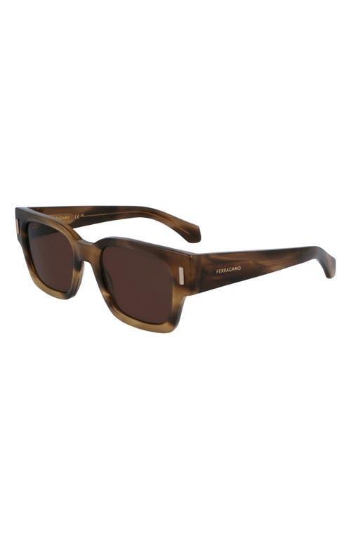 FERRAGAMO Rivets 52mm Square Sunglasses In Striped Khaki Product Image