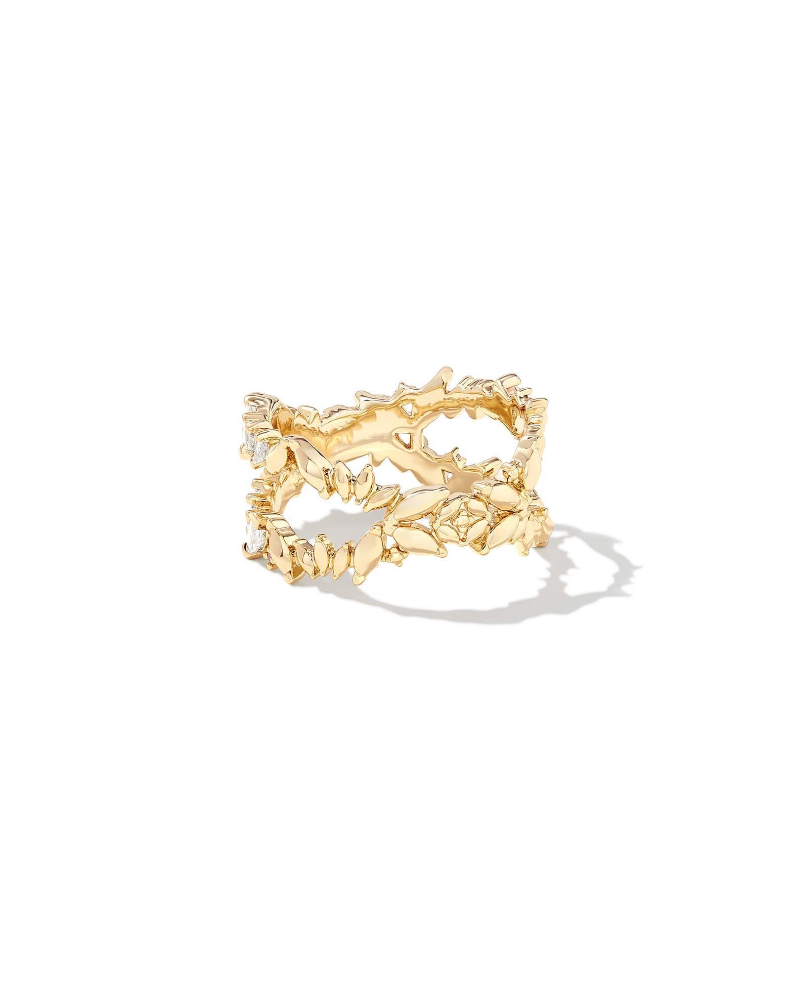 Rosalie Gold Double Band Ring in White CZ Product Image