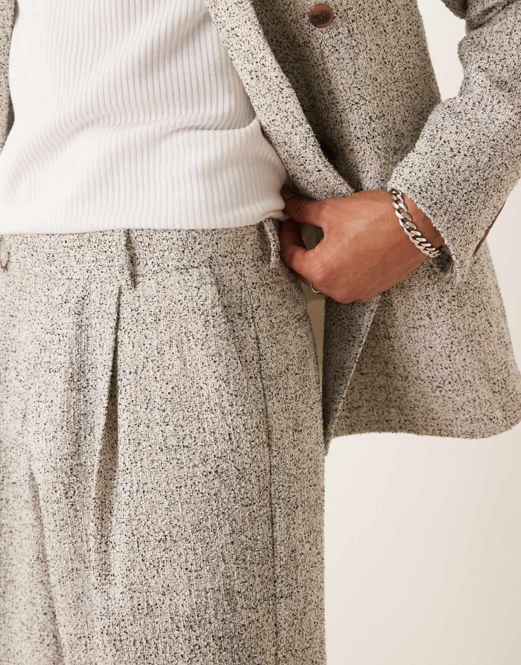 ASOS DESIGN wide leg suit pants in white and black textured fabric Product Image