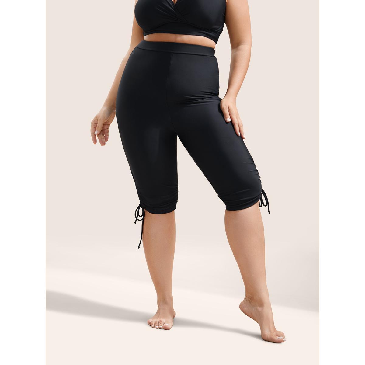 Plus Size Solid High Rise Drawstring Side Swim Bottom Women's Swimwear Black Beach Drawstring High stretch Skinny High Rise Curve Swim Bottoms BloomChic 14-16/1X Product Image