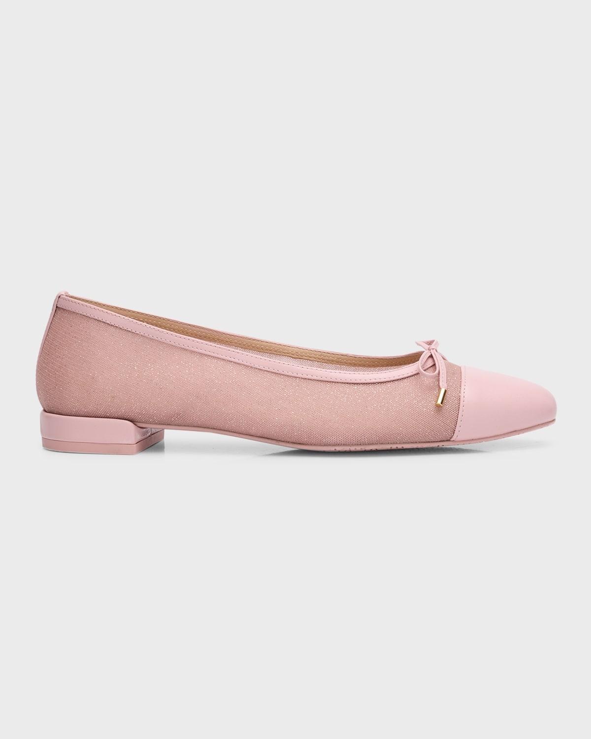 Womens Sleek Bow Leather-Trimmed Sparkle Mesh Flats Product Image