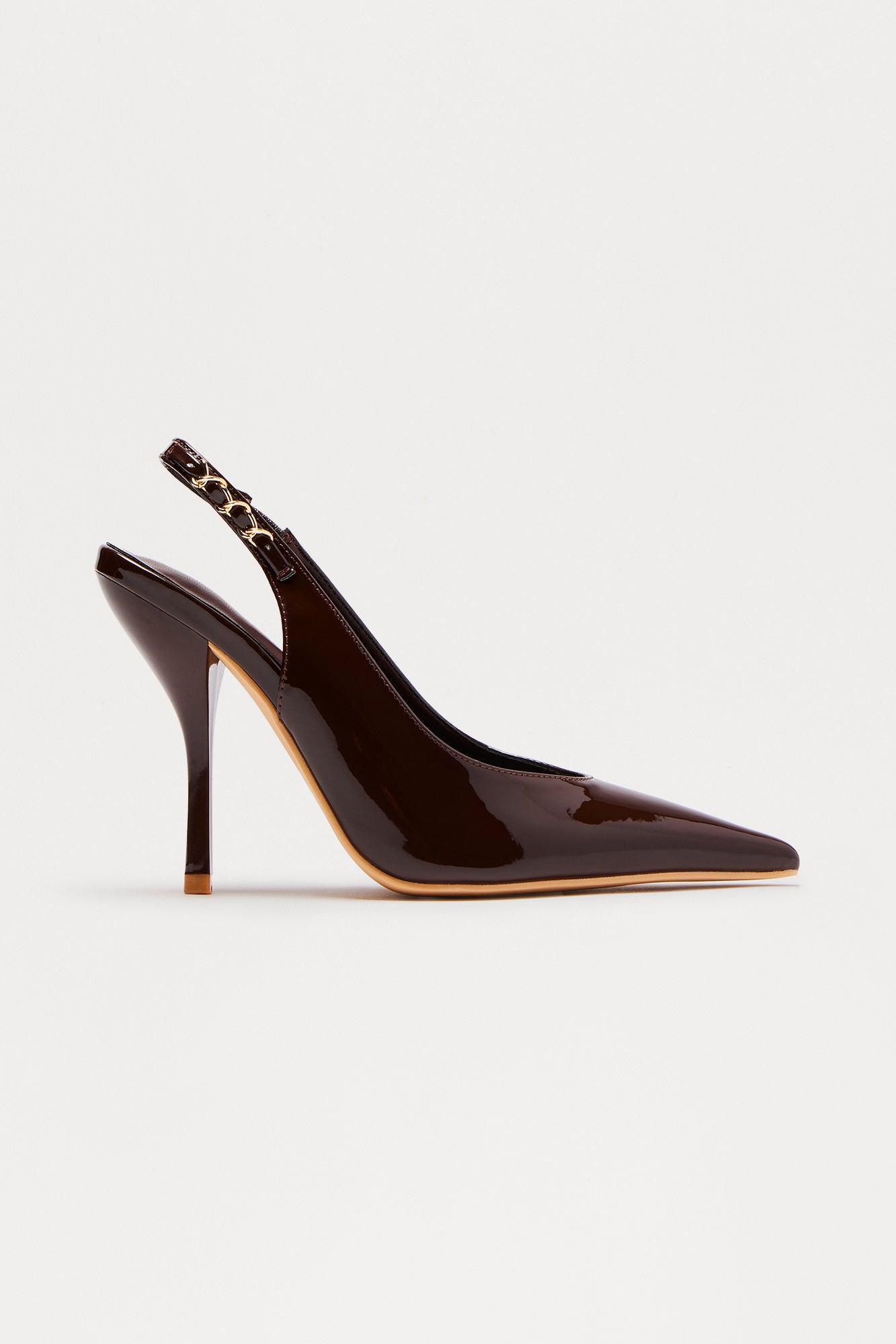 Lawson Faux Patent Slingback Pumps - Chocolate Product Image
