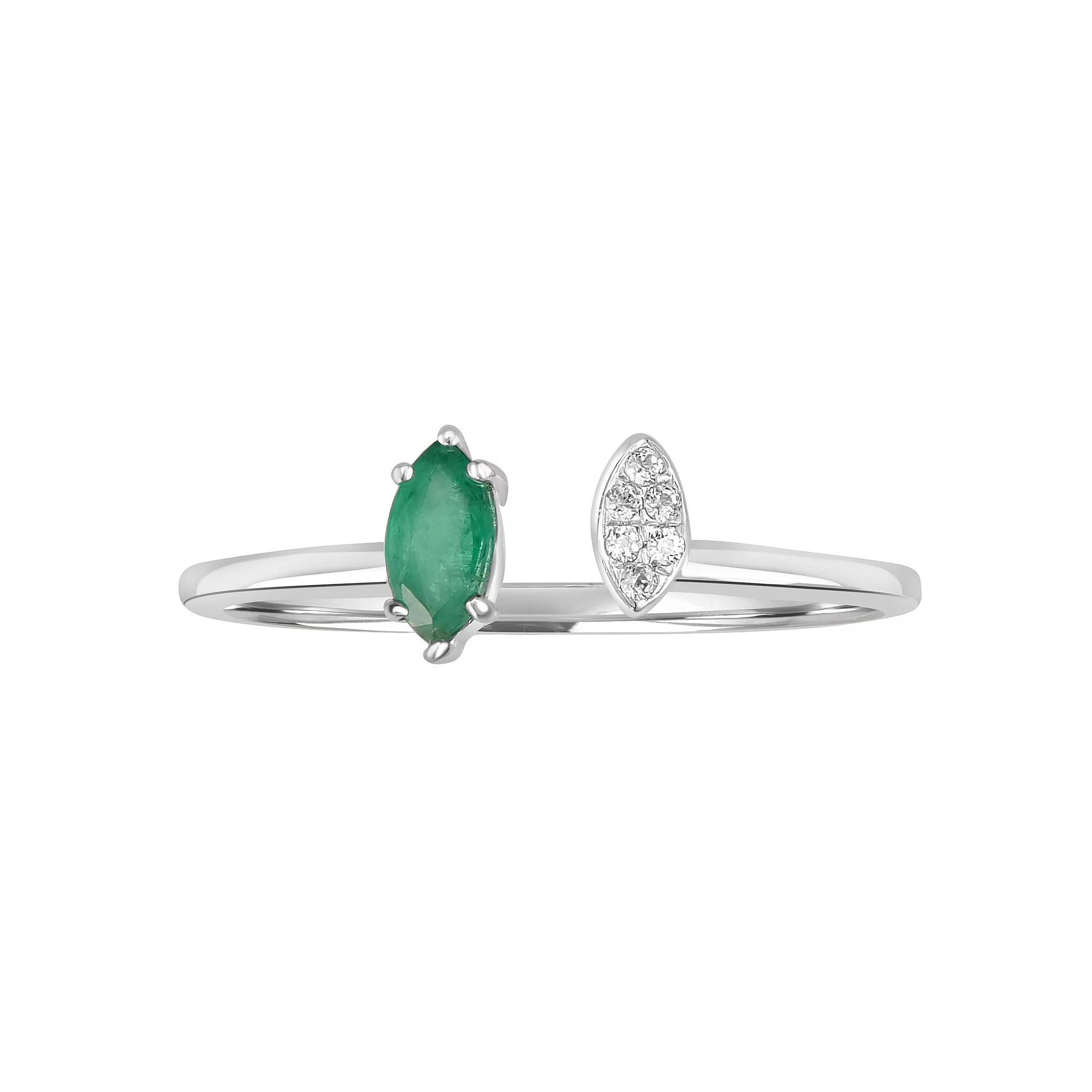 Gemistry 14k White Gold Gemstone & White Topaz Marquise Cuff Ring, Women's, Size: 7, Green Product Image