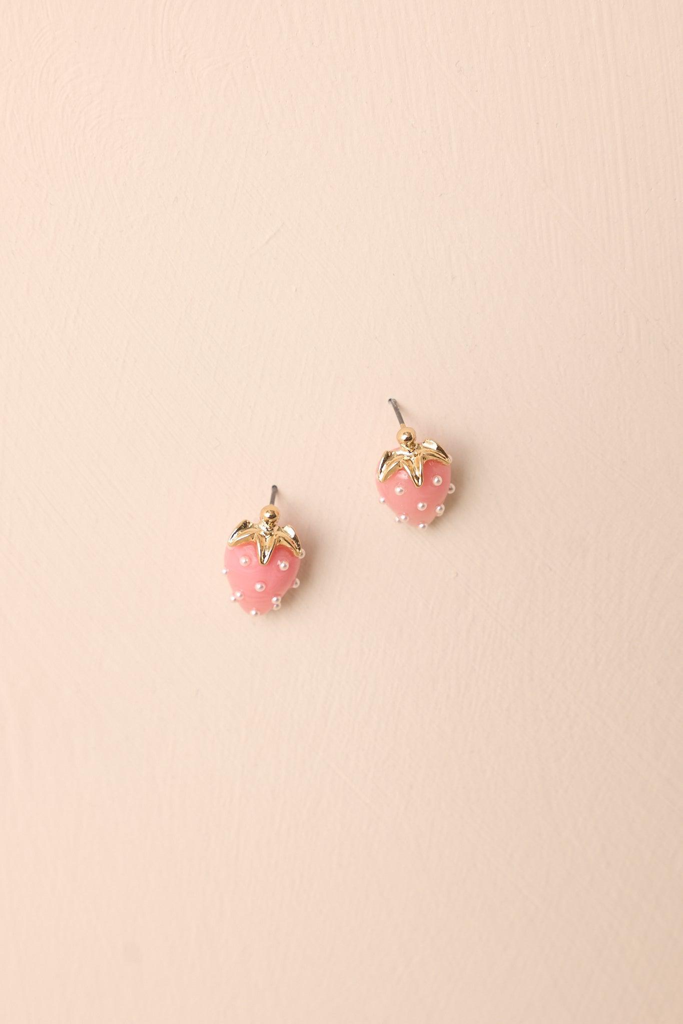 Too Sweet To Me Pink & Pearl Strawberry Earrings Product Image
