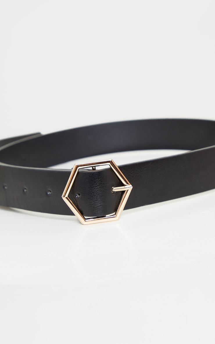 Black Basic Hexagon Buckle Belt Product Image