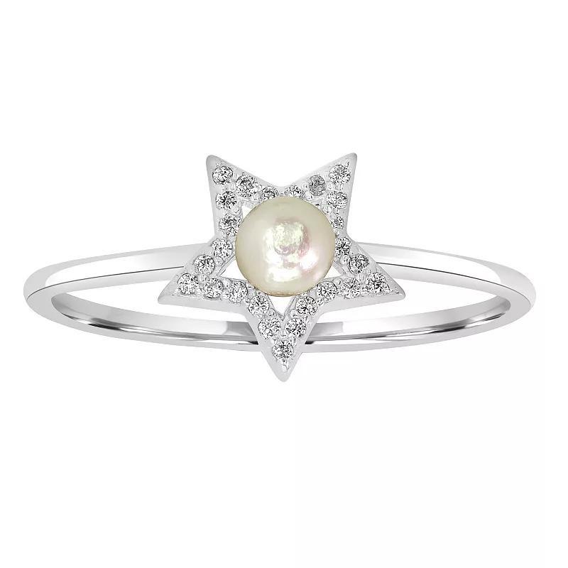 Gemistry Sterling Silver Freshwater Cultured Pearl & Cubic Zirconia Star Ring, Women's, Size: 8 Product Image