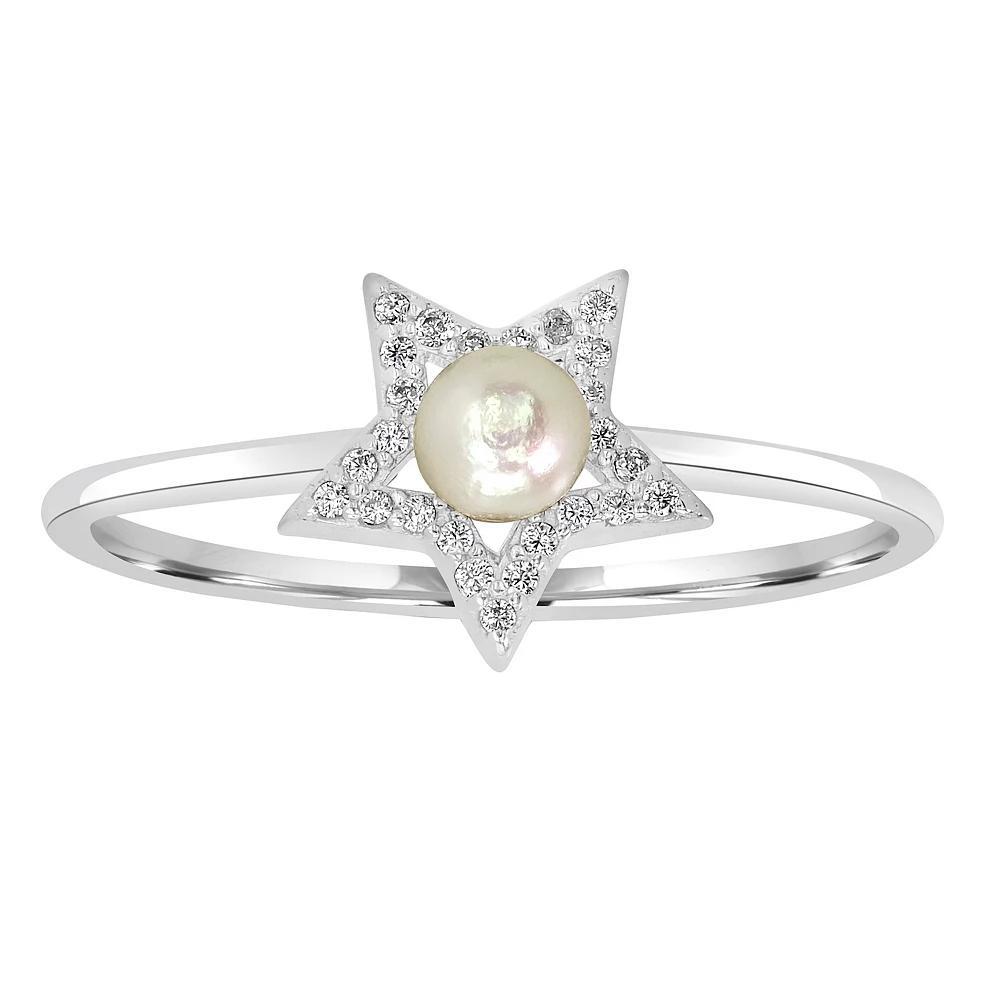 Gemistry Sterling Silver Freshwater Cultured Pearl & Cubic Zirconia Star Ring, Women's, Size: 8 Product Image