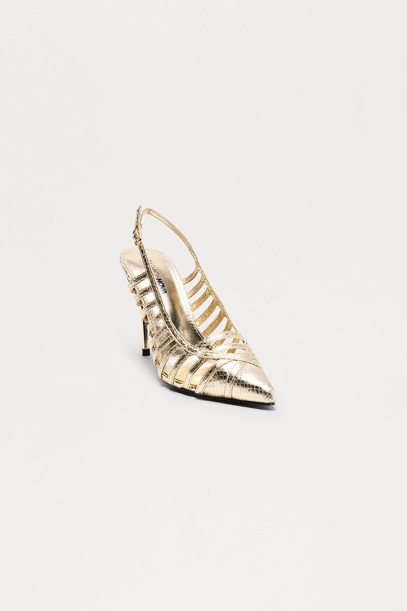 Jagged Croc Slingback Pumps - Gold Product Image