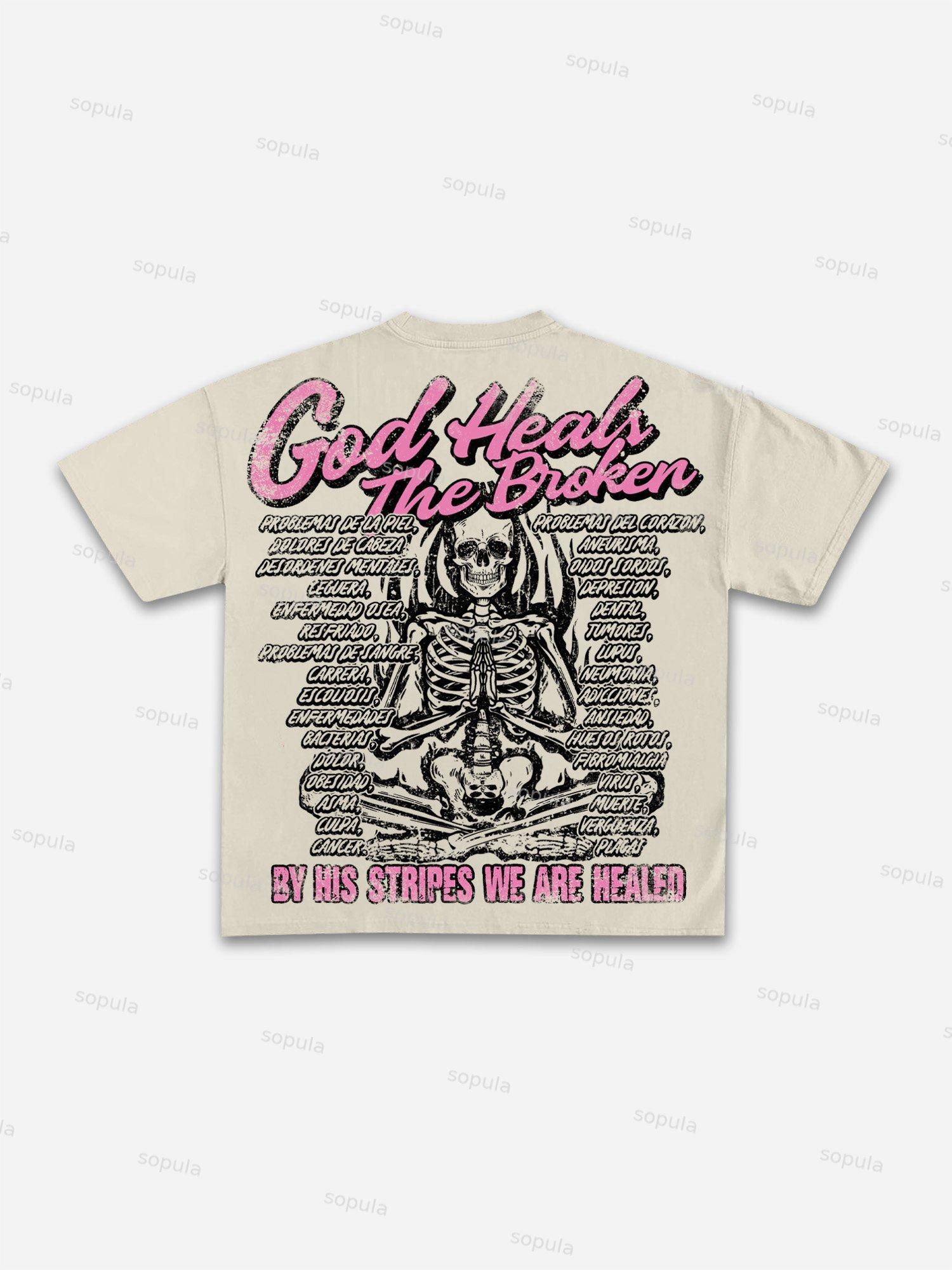 God Heals The Broken Vintage Graphic Cotton T-shirt Product Image