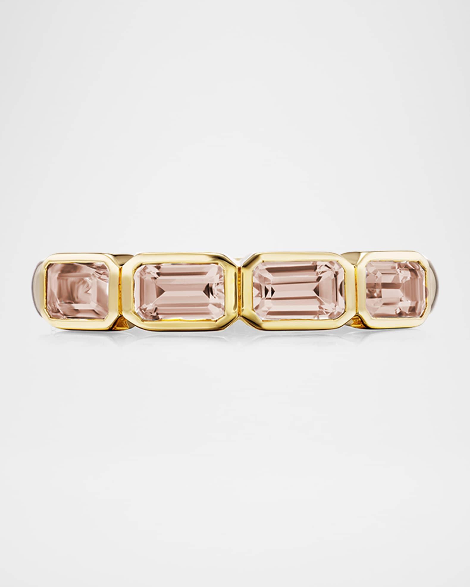 14K Yellow Gold Emerald-Cut Pink Tourmaline Stacking Band Ring Product Image