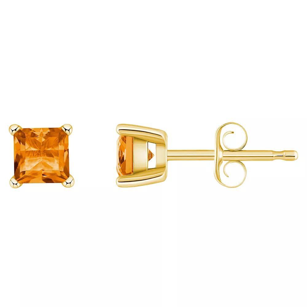 14k Gold 4 mm Princess Cut Amethyst Stud Earrings, Women's, 14k Yellow Gold Product Image