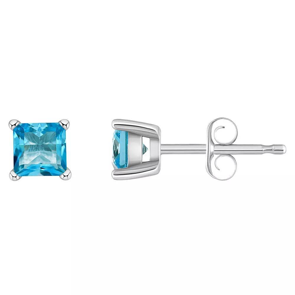 14k Gold 4 mm Princess Cut Swiss Blue Topaz Stud Earrings, Women's, 14k Yellow Gold Product Image