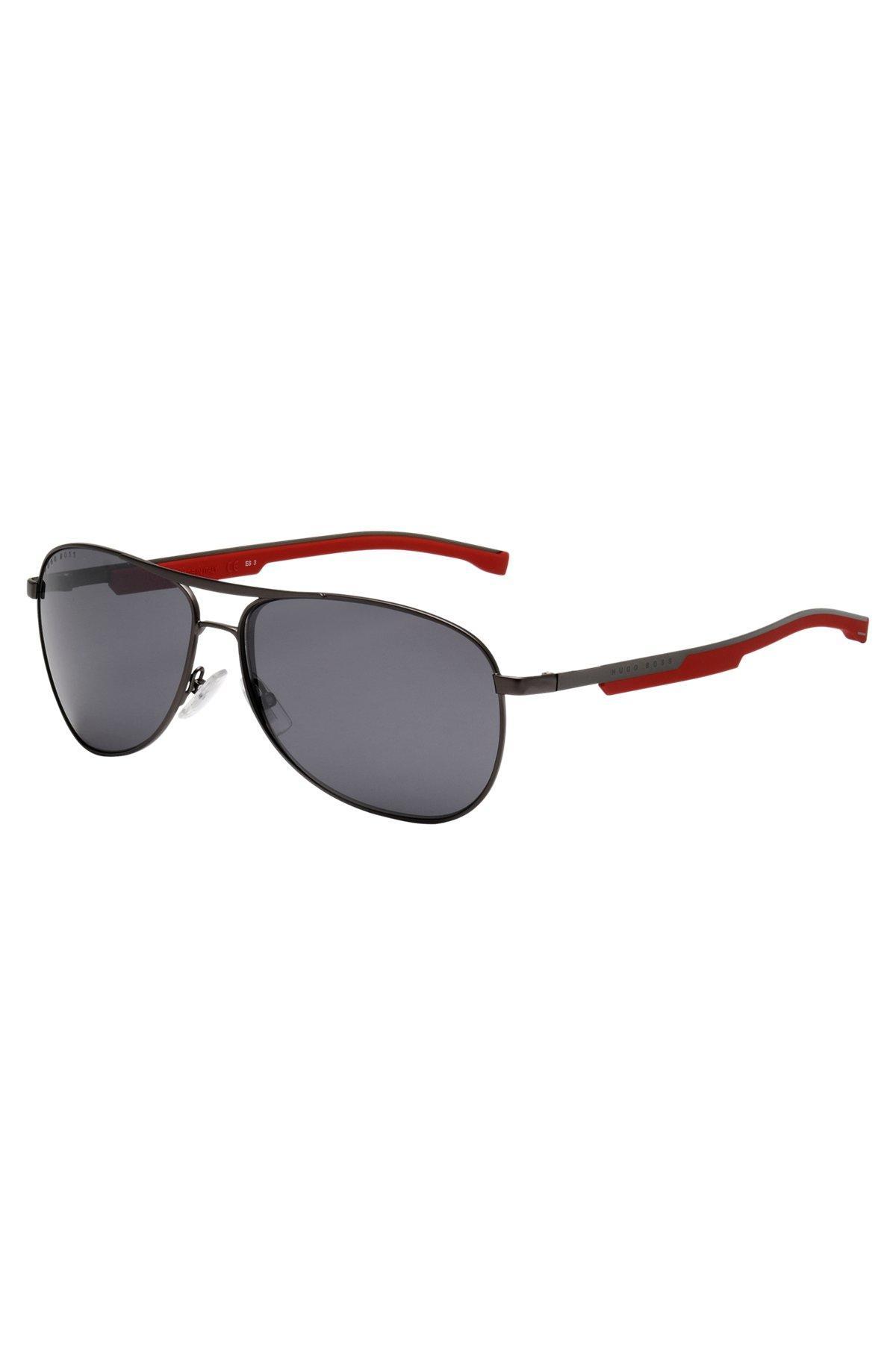 BOSS - Sporty metal sunglasses with mixed-material temples Product Image