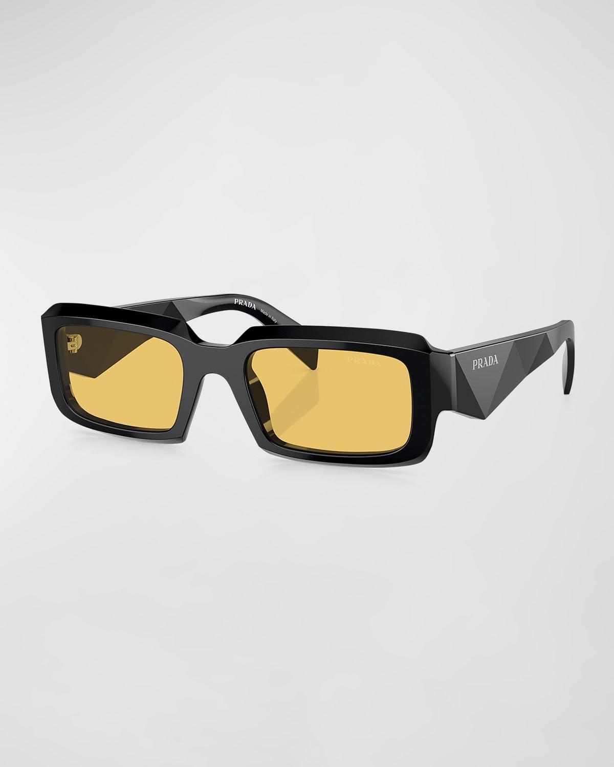 PRADA Pr 27zsf Logo Beveled Acetate Rectangle Sunglasses In Black Product Image