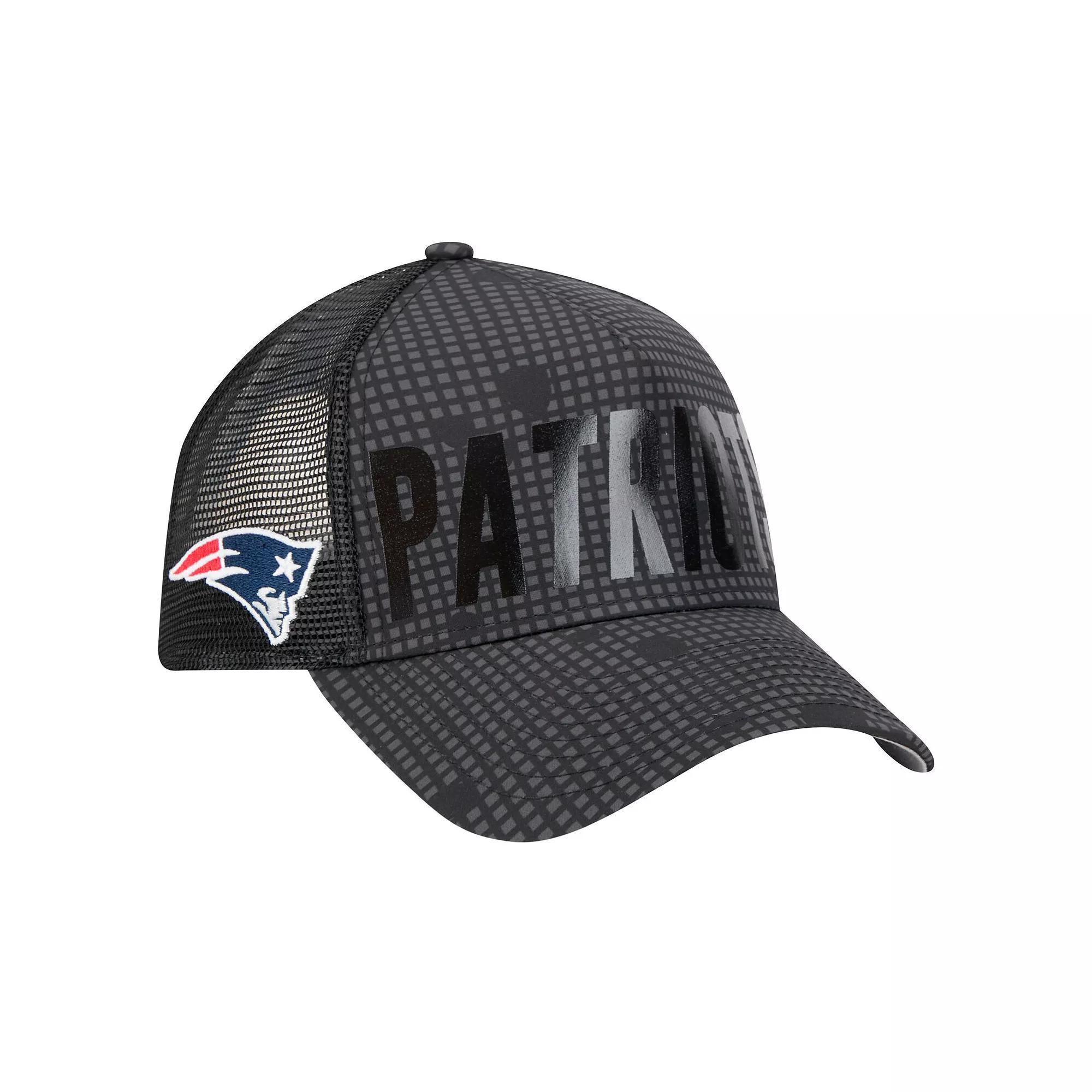 Men's New Era Black New England Patriots  Midnight Ink Tonal Text A-Frame Trucker 9FORTY Adjustable Hat Product Image