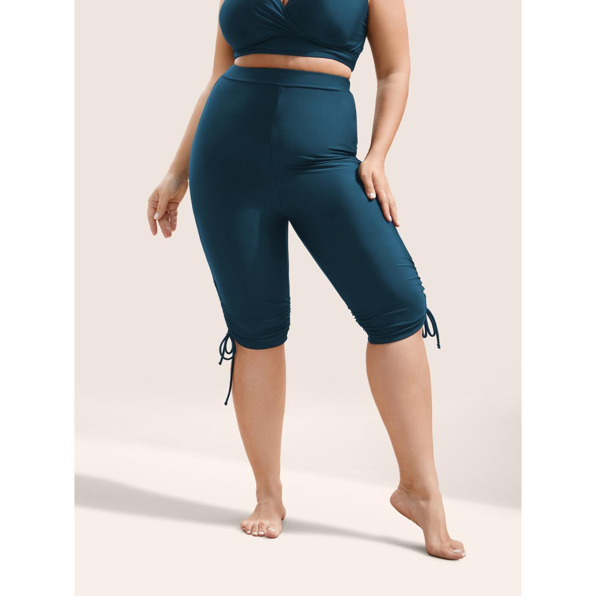 Plus Size Solid High Rise Drawstring Side Swim Bottom Women's Swimwear Indigo Beach Drawstring High stretch Skinny High Rise Curve Swim Bottoms BloomChic 28/5X Product Image