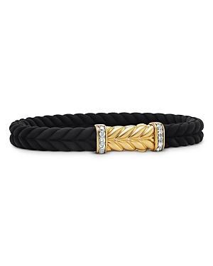 David Yurman Mens 18K Yellow Gold Chevron Diamond Pave Woven Rubber Bracelet Product Image