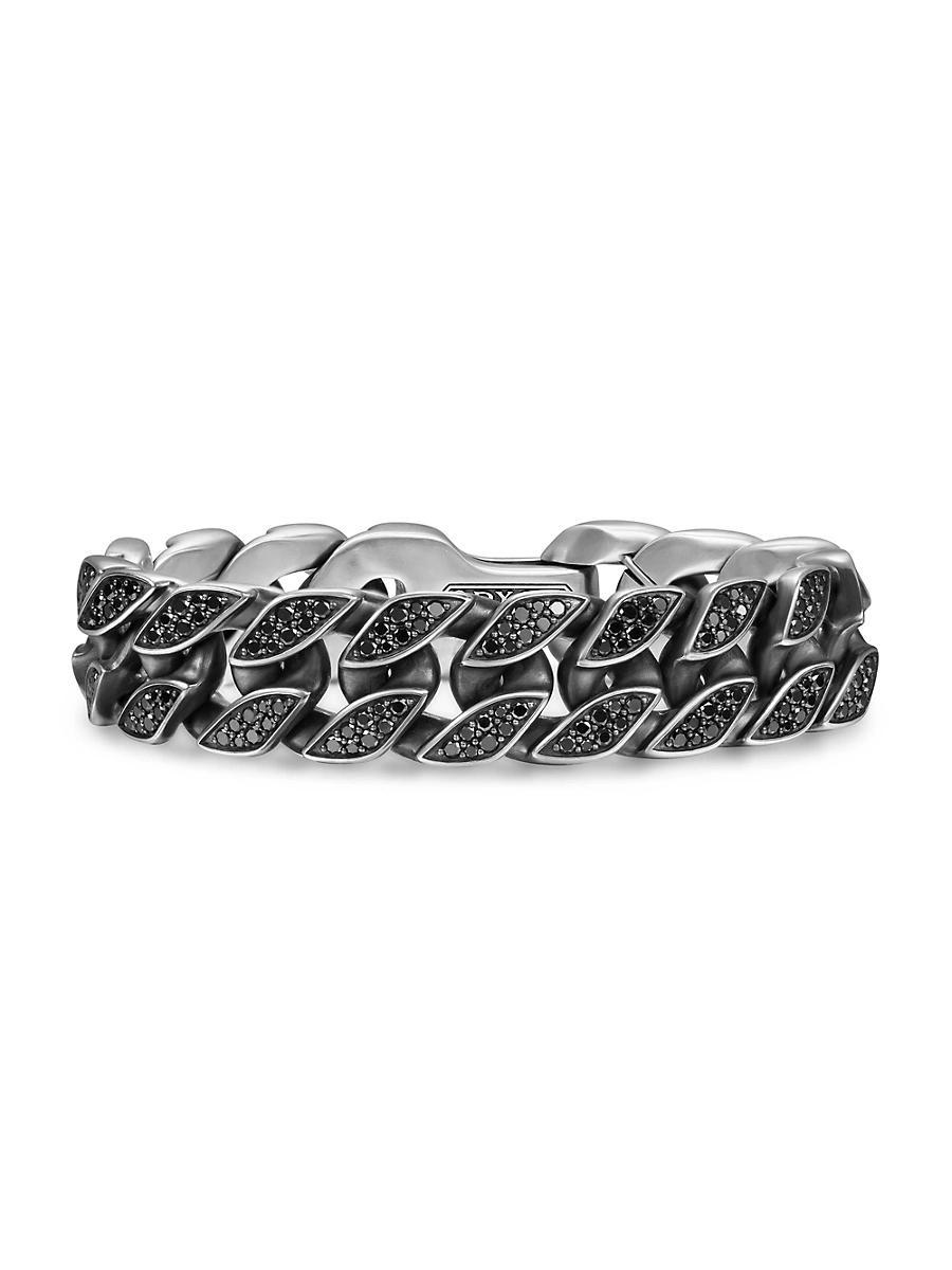 David Yurman Mens Curb Chain Bracelet in Sterling Silver with Black Diamonds, 18mm Product Image