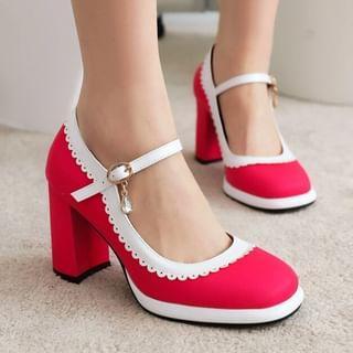 Lace Trim Platform Chunky Heel Mary Jane Pumps Product Image