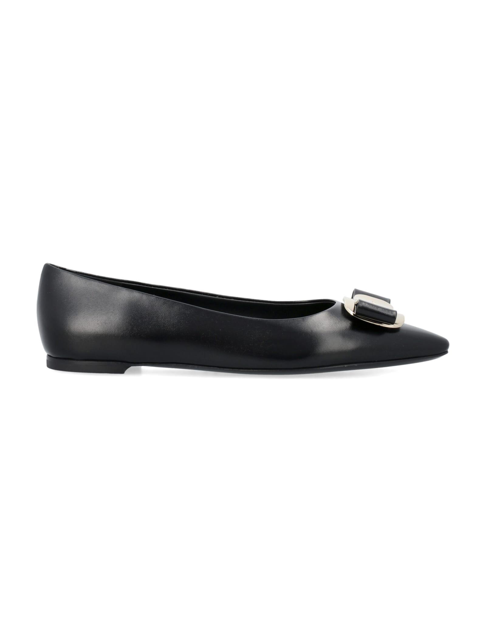 FERRAGAMO Elegant Pointed Toe Ballet Flat With Metallic Accents In Black Product Image