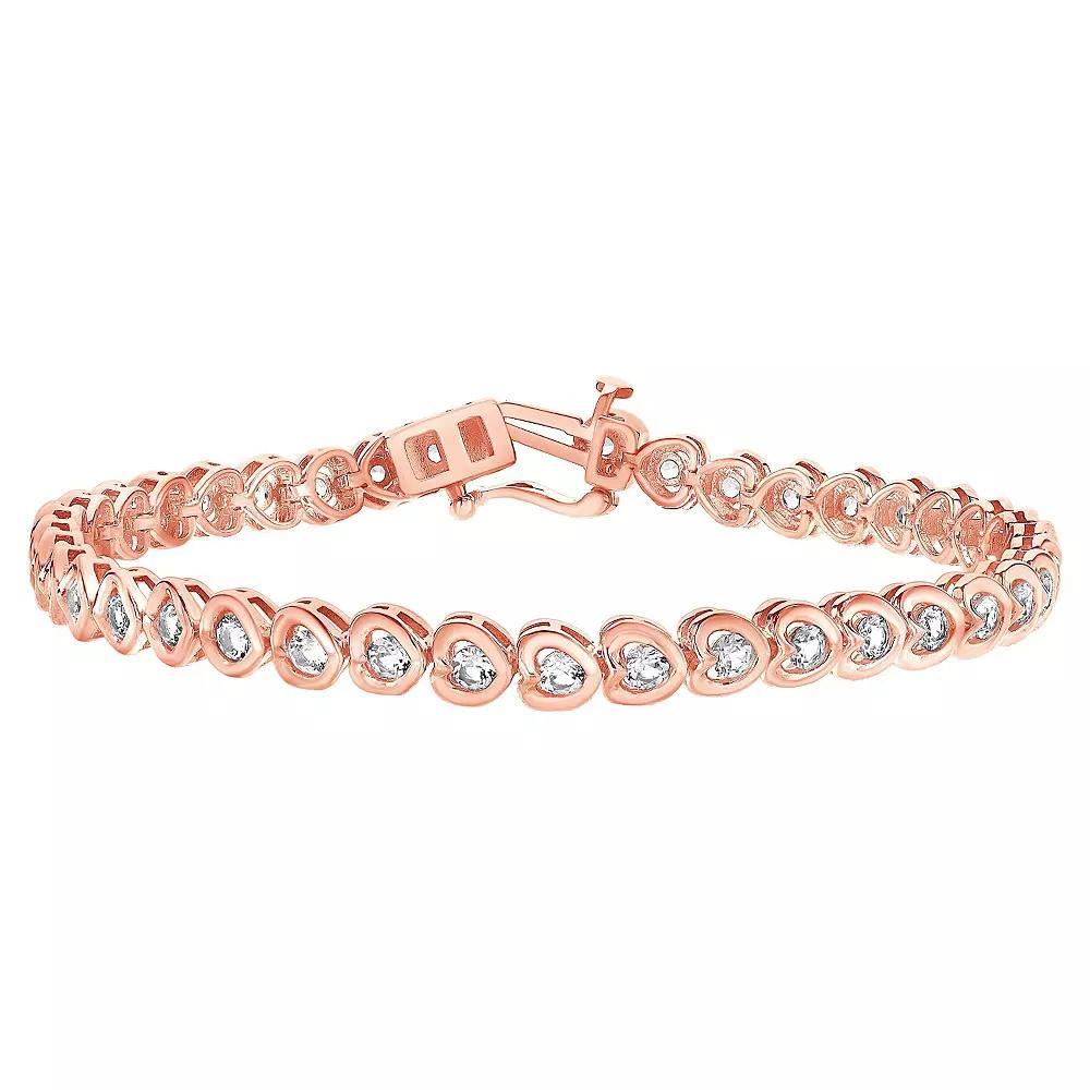 Gemstone Brilliance Lab-Created White Sapphire Heart Tennis Bracelet, Women's, Size: 7", Pink Tone Product Image