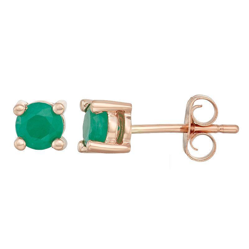 14k Gold Emerald Stud Earrings, Womens, Pink Product Image