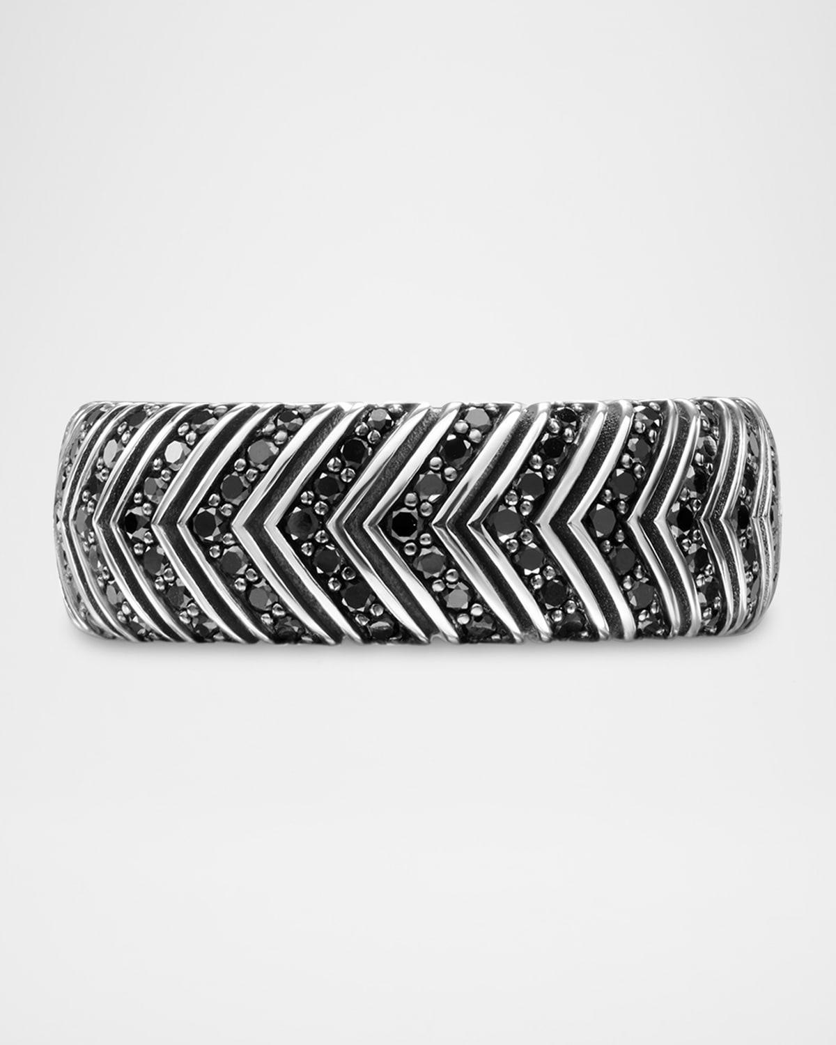 Mens Chevron Band Ring in Silver with Diamonds, 8mm Product Image