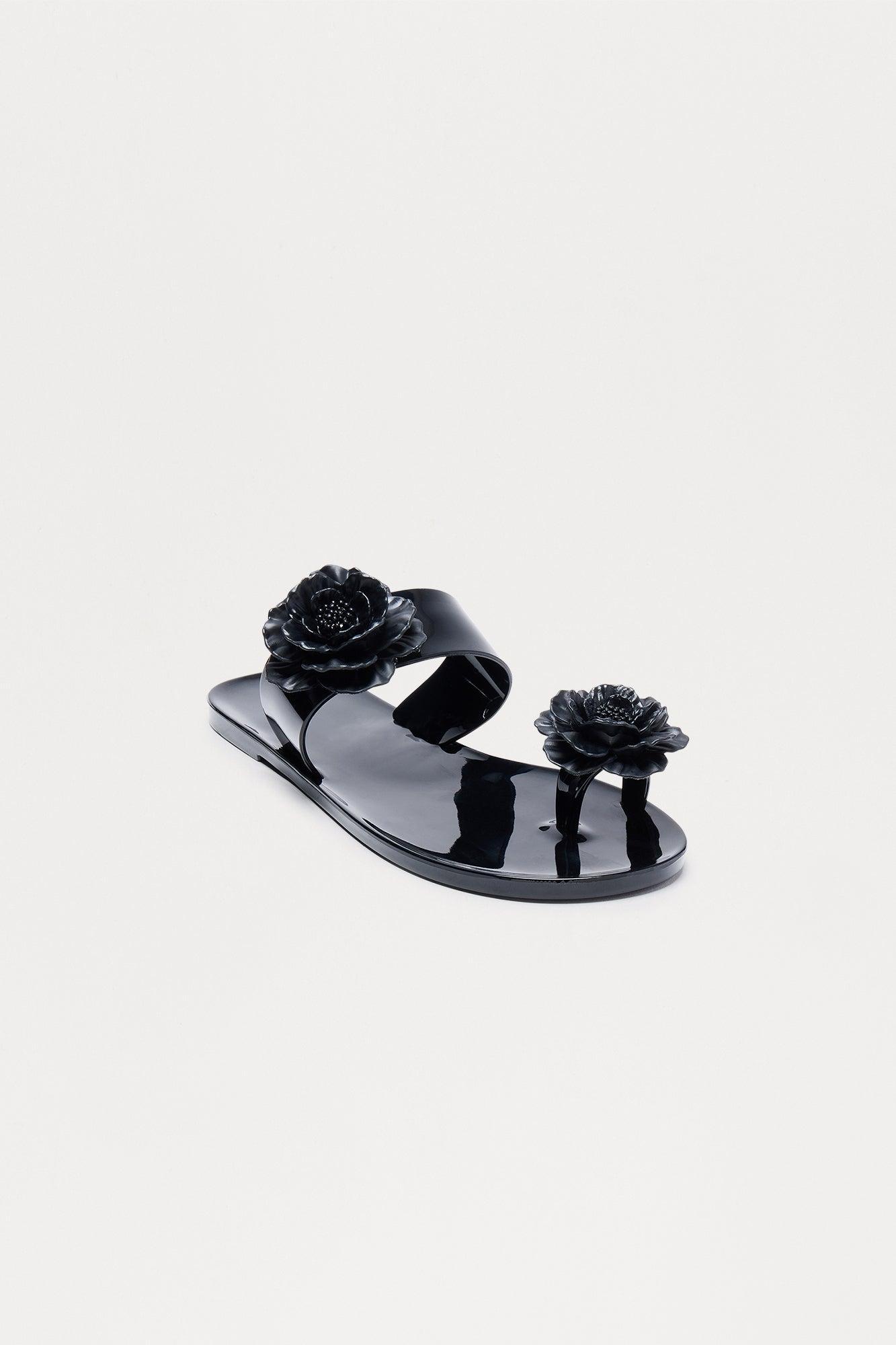 Rosemary Flower Toe Ring Sandals - Black Product Image