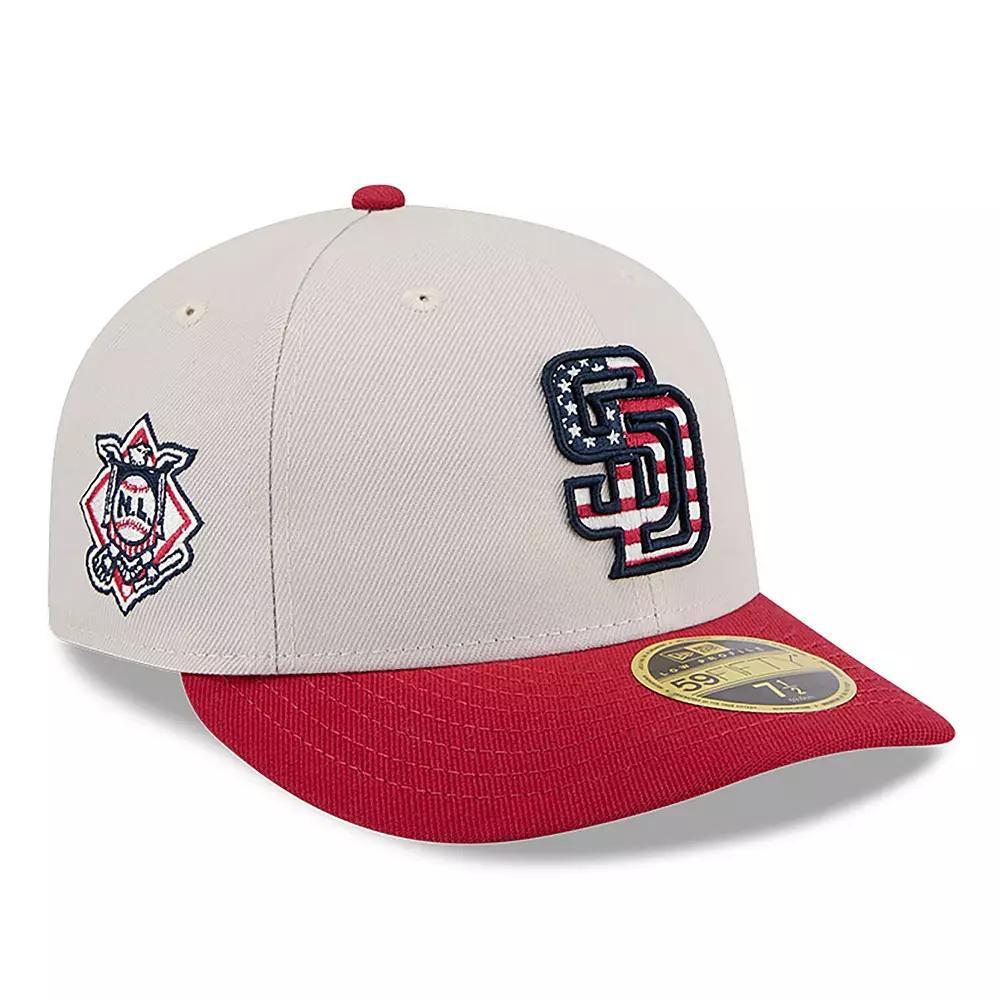 Men's New Era  Khaki/Red San Diego Padres 2024 Fourth of July Low Profile 59FIFTY Fitted Hat, Size: 7 1/8, Beig K Product Image