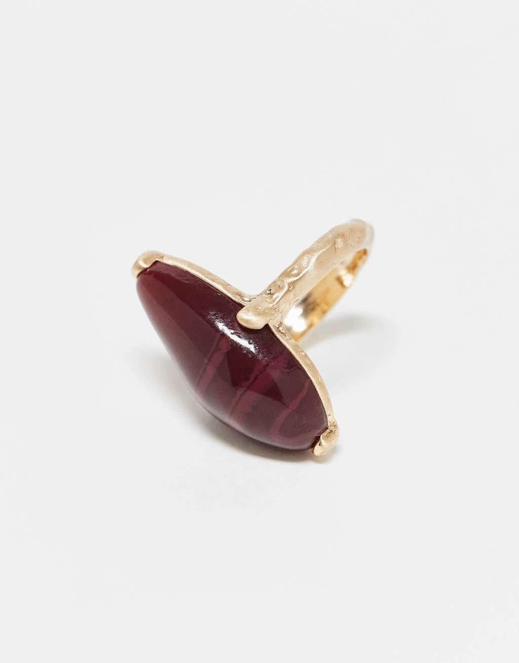 ASOS DESIGN Curve ring with semi precious stone set in brushed gold Product Image