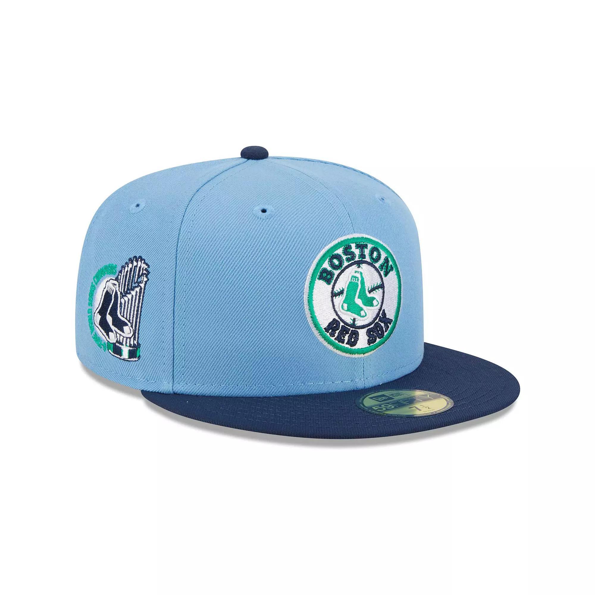 Men's New Era Light Blue/Navy Boston Red Sox Green Undervisor 59FIFTY Fitted Hat, Size: 7 7/8 Product Image