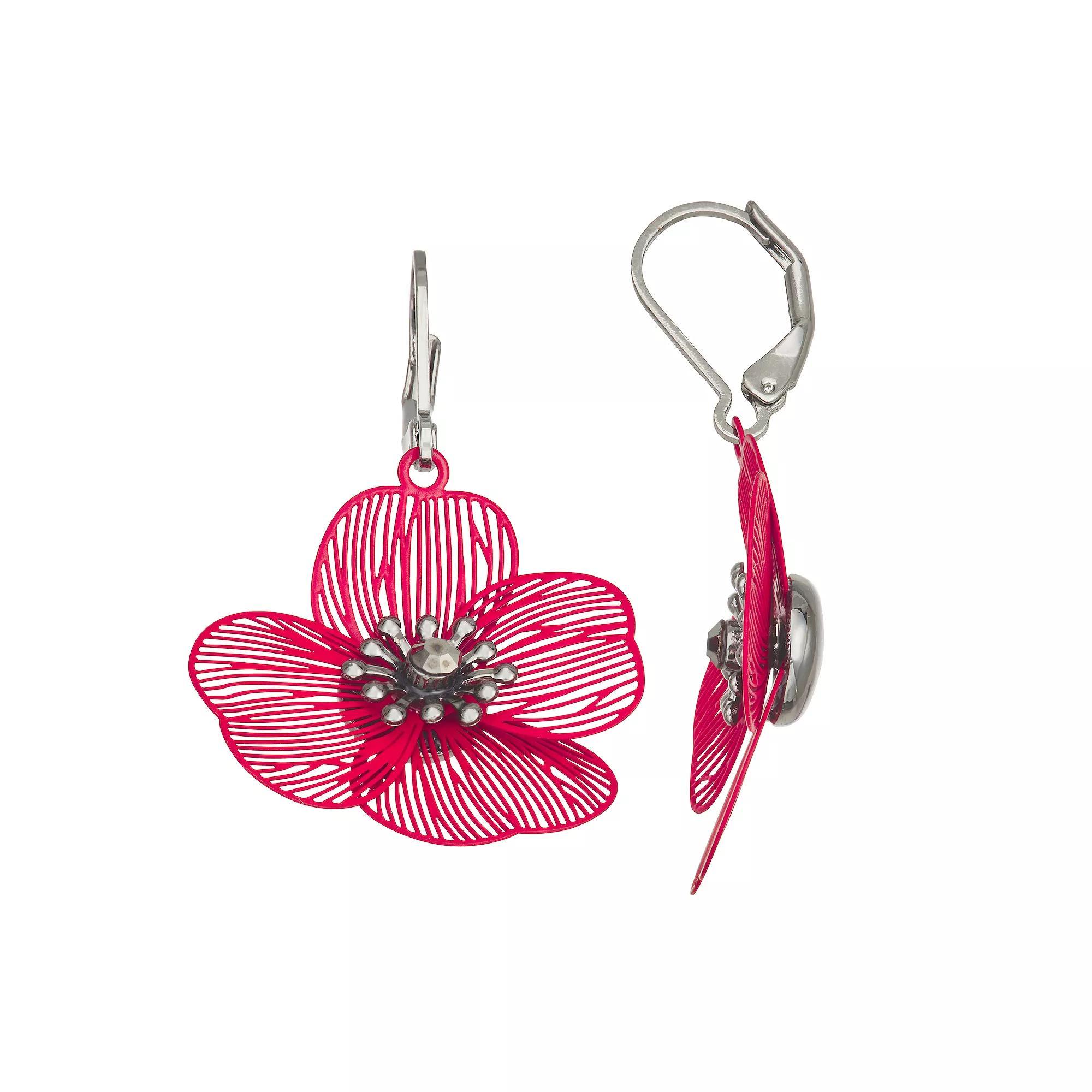 Simply Vera Vera Wang Leverback Small Flower Drop Earrings, Womens, Red Product Image