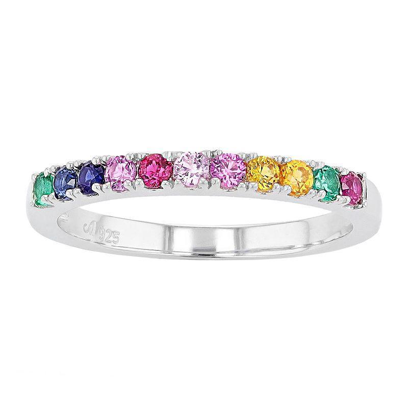 Sterling Silver Lab-Created Gemstone Rainbow Band, Women's, Size: 6 Product Image