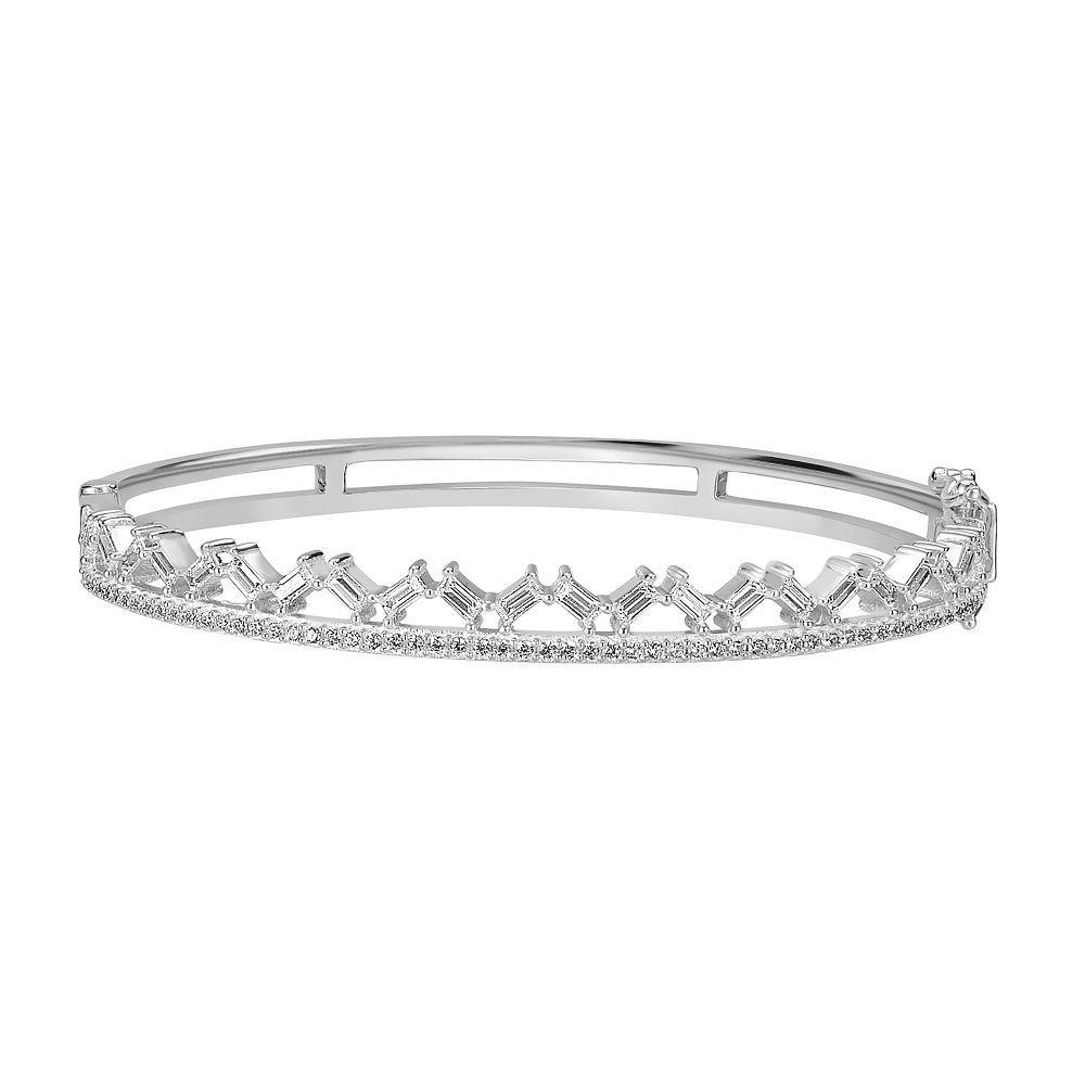 Judy Crowell Sterling Silver Baguette CZ Two Row Bangle Bracelet, Women's Product Image