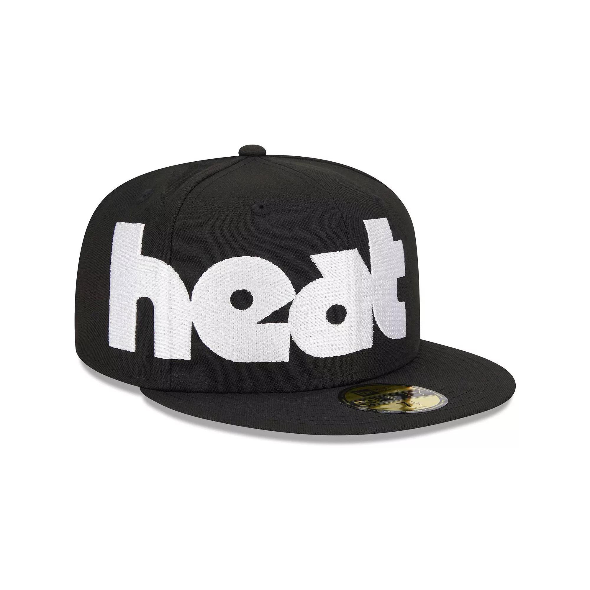 Men's New Era Black Miami Heat Checkerboard UV 59FIFTY Fitted Hat, Size: 6 7/8 Product Image