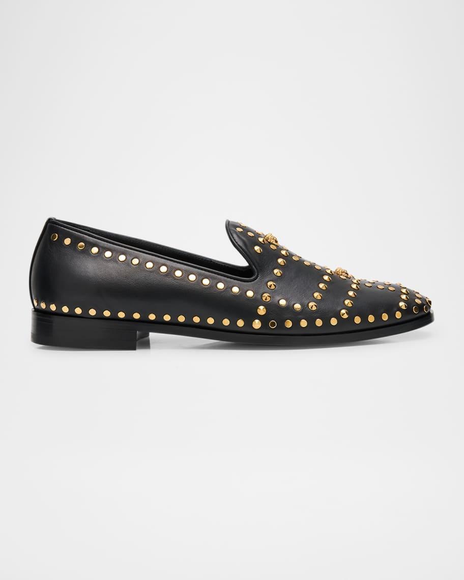 Mens Studded Leather Medusa Smoking Slippers Product Image