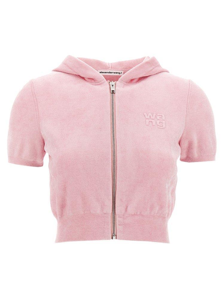 ALEXANDER WANG T Logo Chenille Cropped Hoodie In Pink Product Image