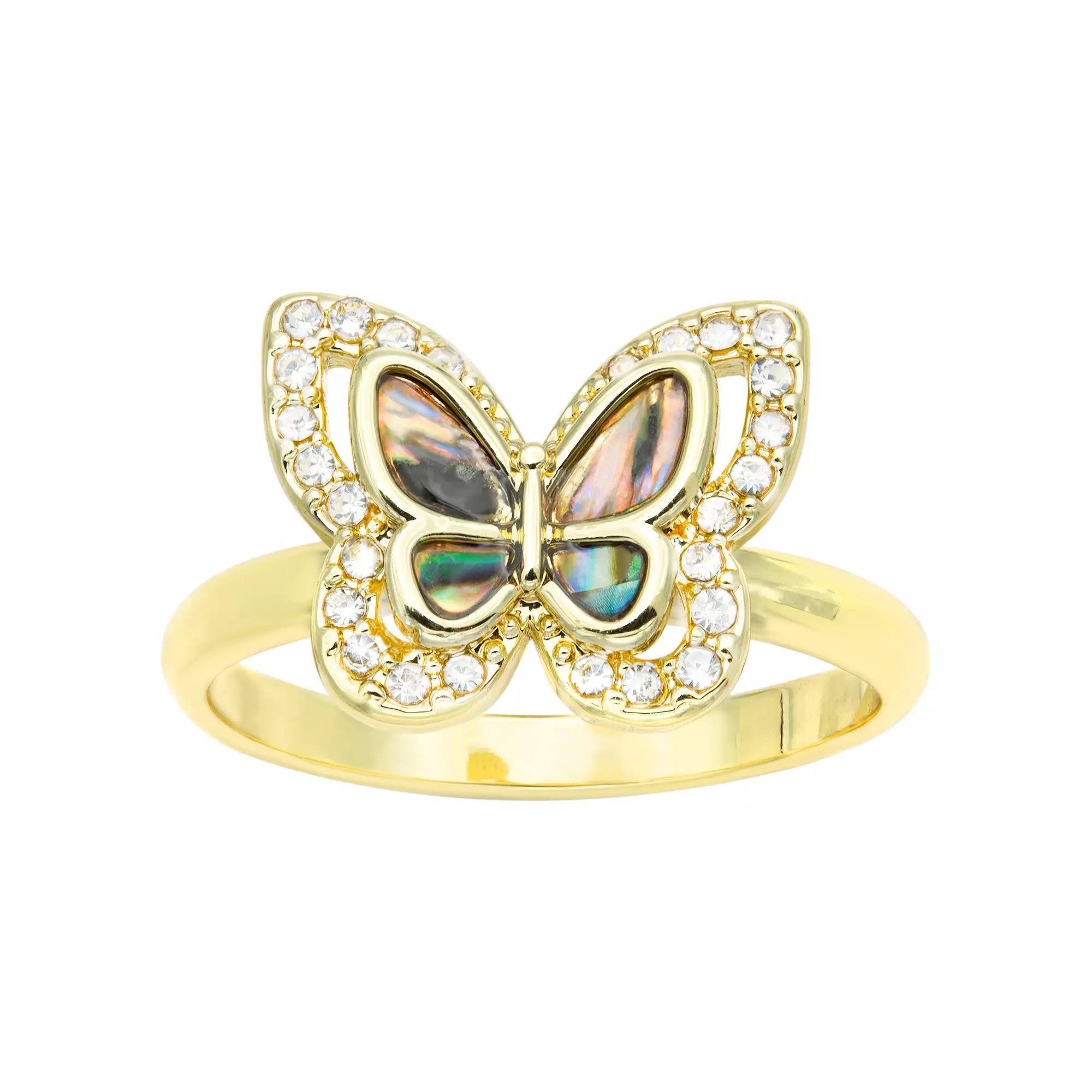 City Luxe Gold Tone Abalone Butterfly & Crystal Pave Ring, Women's, Size: 9, Gold Tone Natural Product Image