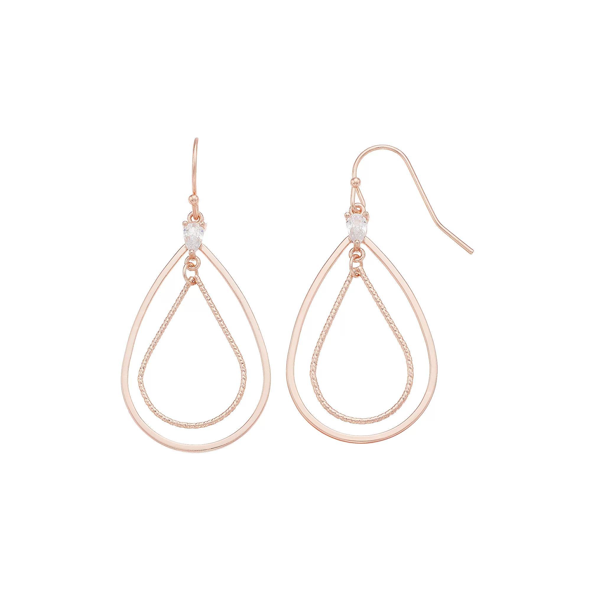 LC Lauren Conrad Double Teardrop Earrings, Women's, Rose Gold Tone Product Image