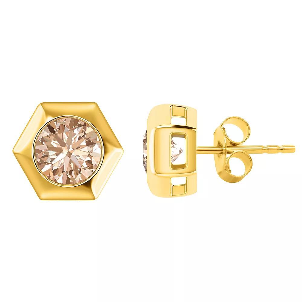14k Gold 1 1/2 Carat T.W. Champagne Diamond Hexagon Stud Earrings, Women's Product Image