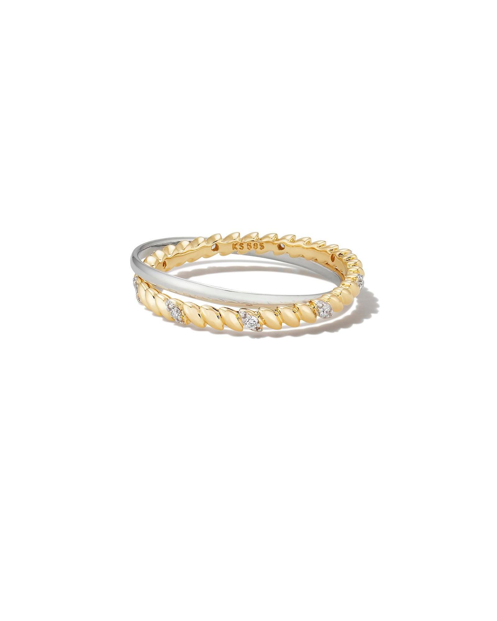 Tyler 14k Yellow Gold Double Band Ring in White Diamond Product Image
