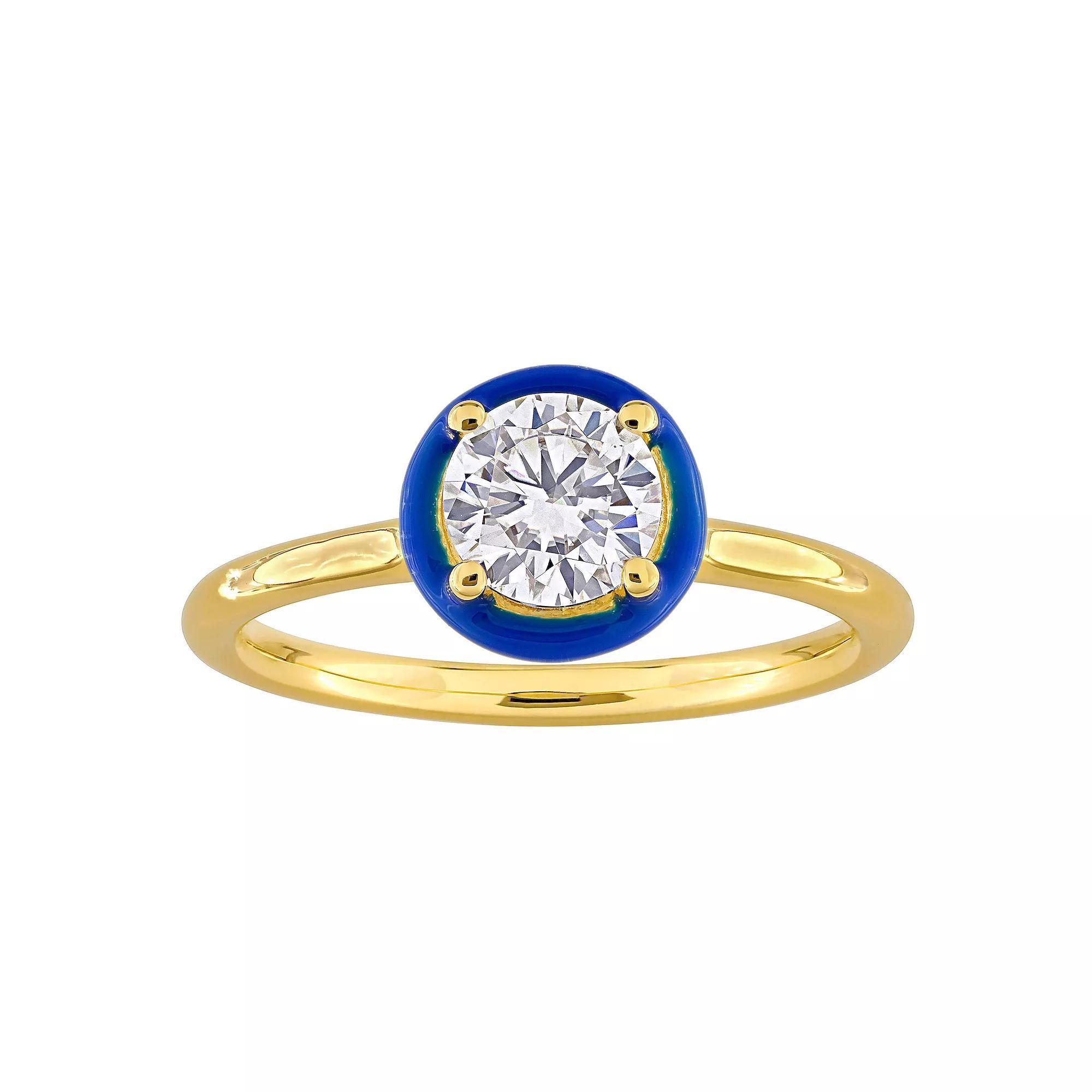 Stella Grace 18k Gold Over Silver 3/4 Carat T.W Lab-Created Moissanite & Blue Enamel Solitaire Engagement Ring, Women's, Gold Tone Product Image