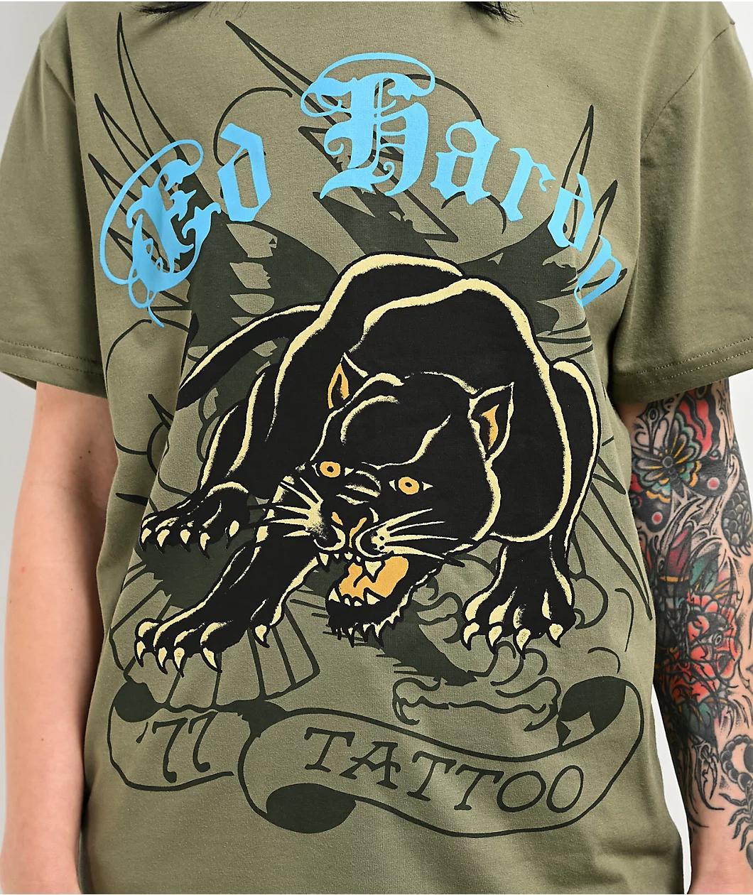 Ed Hardy Crouching Panther Olive T-Shirt Product Image
