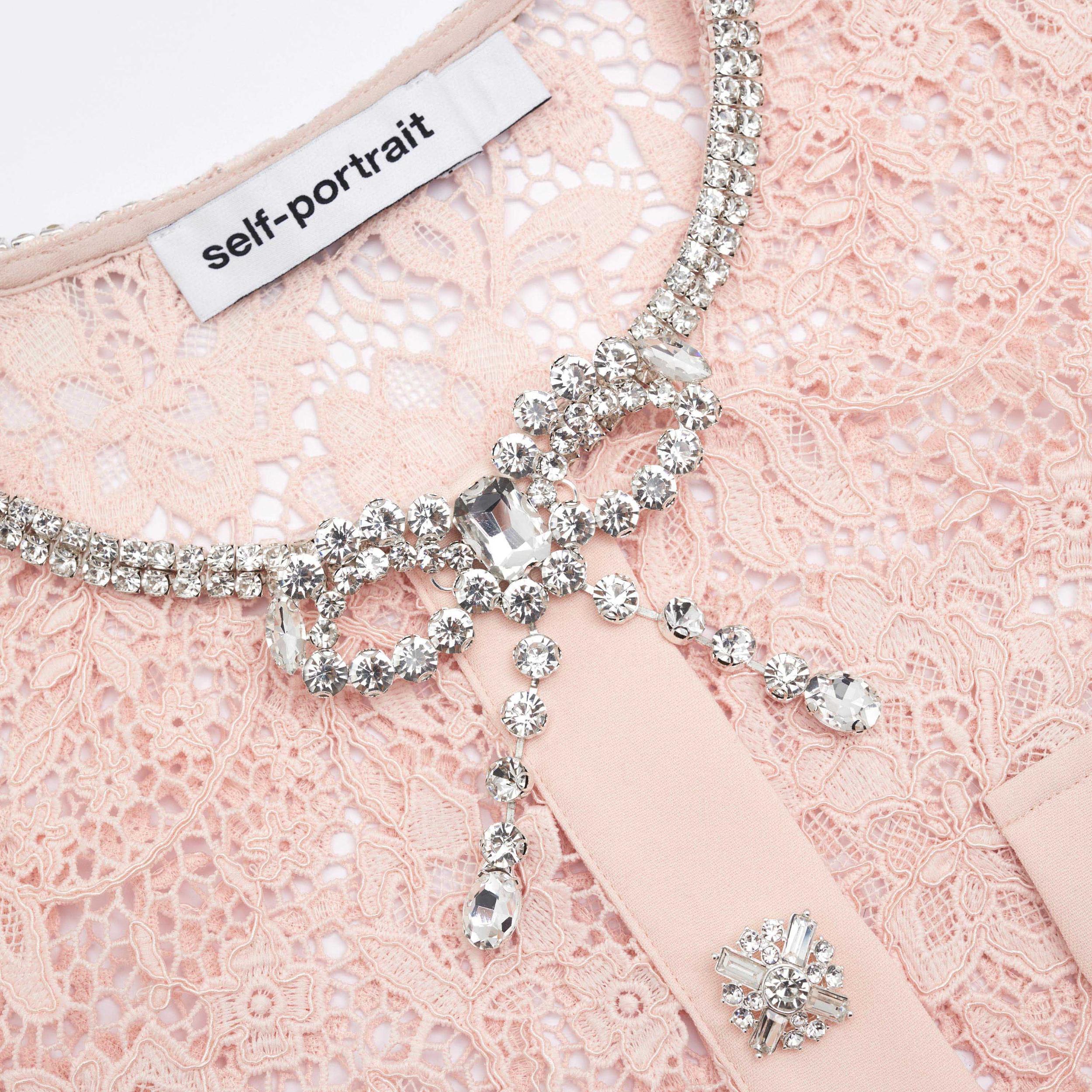 Pink Lace Diamante Bow Midi Dress Product Image