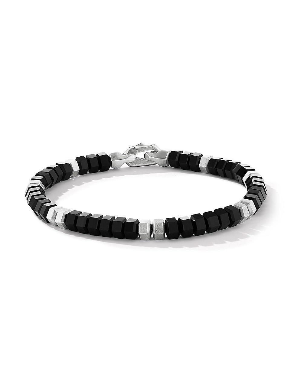Mens Hex Bead Bracelet in Sterling Silver Product Image