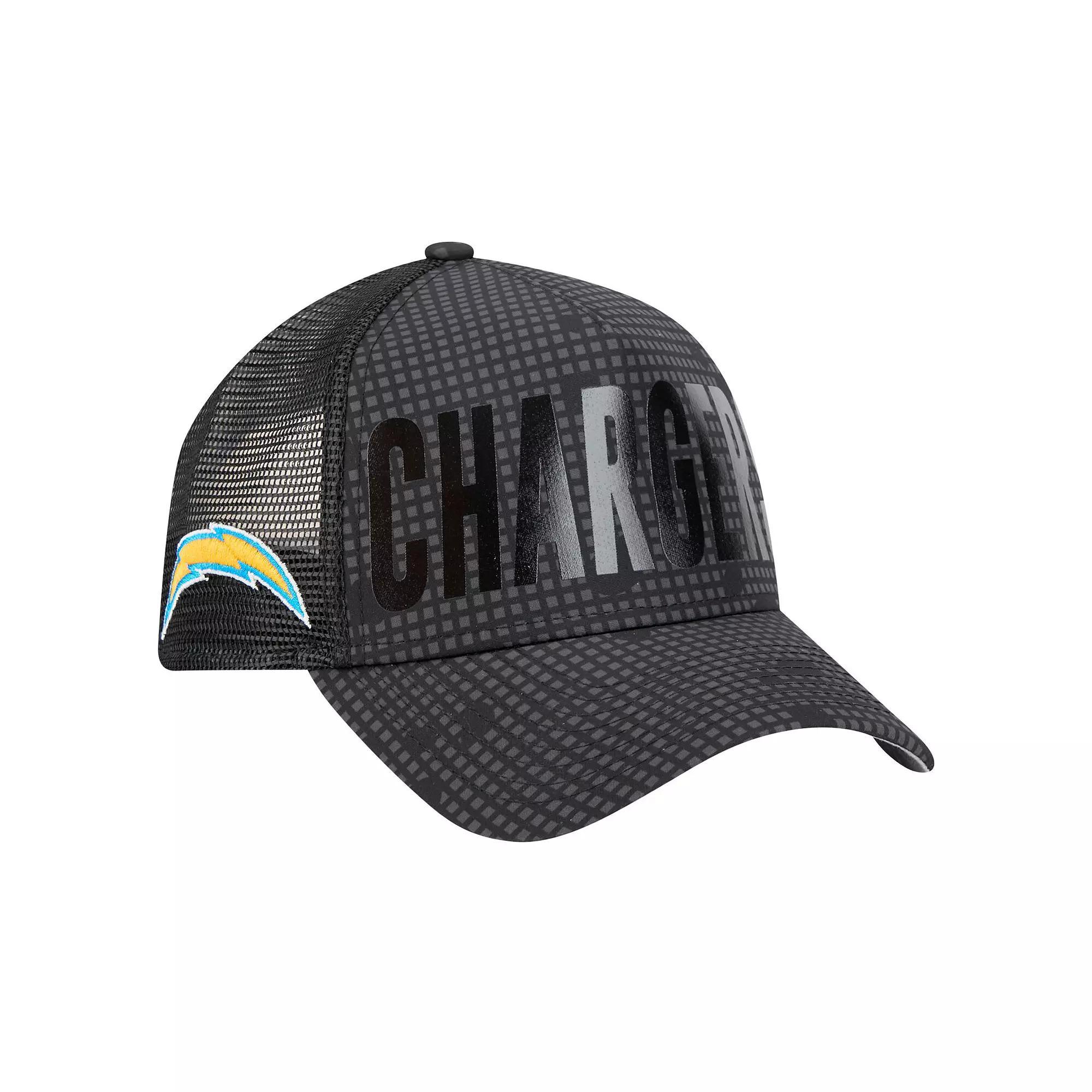 Mens New Era Los Angeles Chargers Midnight Ink Tonal Text A-Frame Trucker 9FORTY Adjustable Hat Product Image