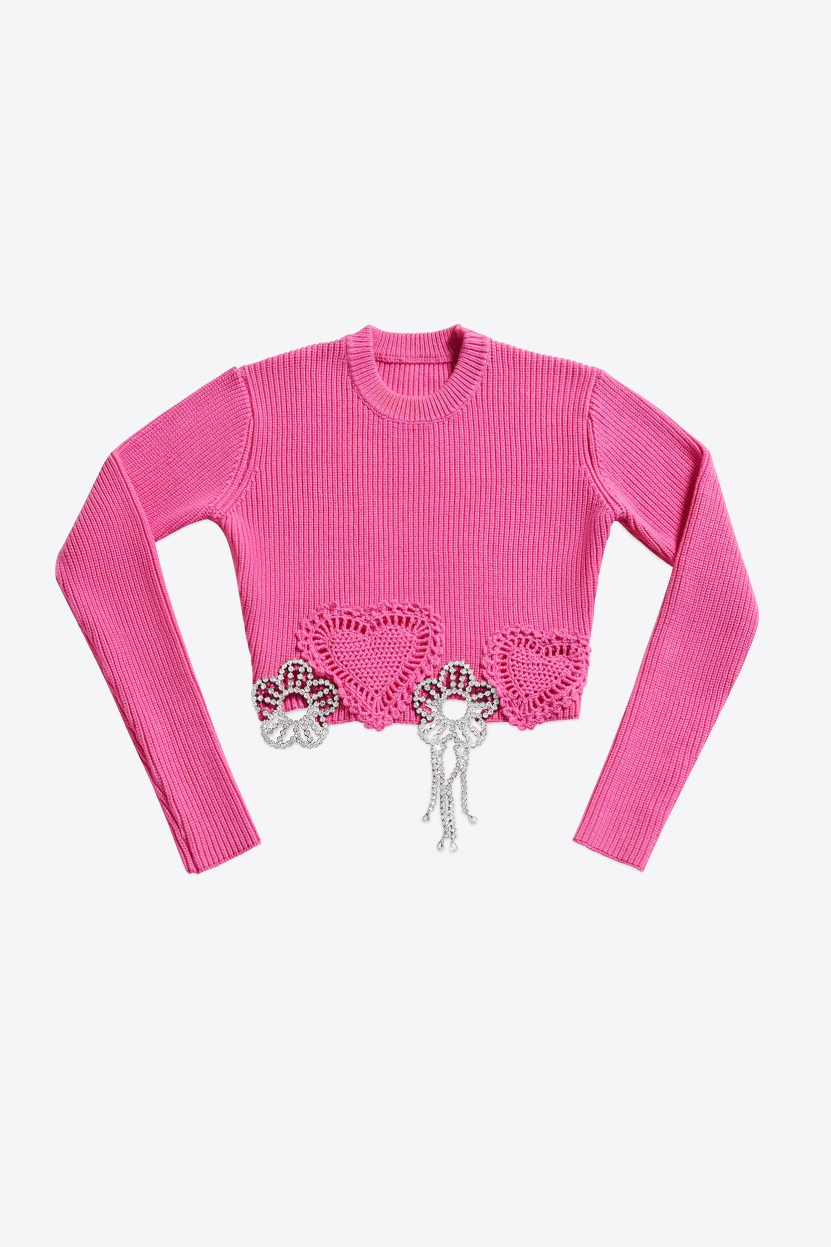 Crystal Crochet Flower Cropped Sweater Product Image