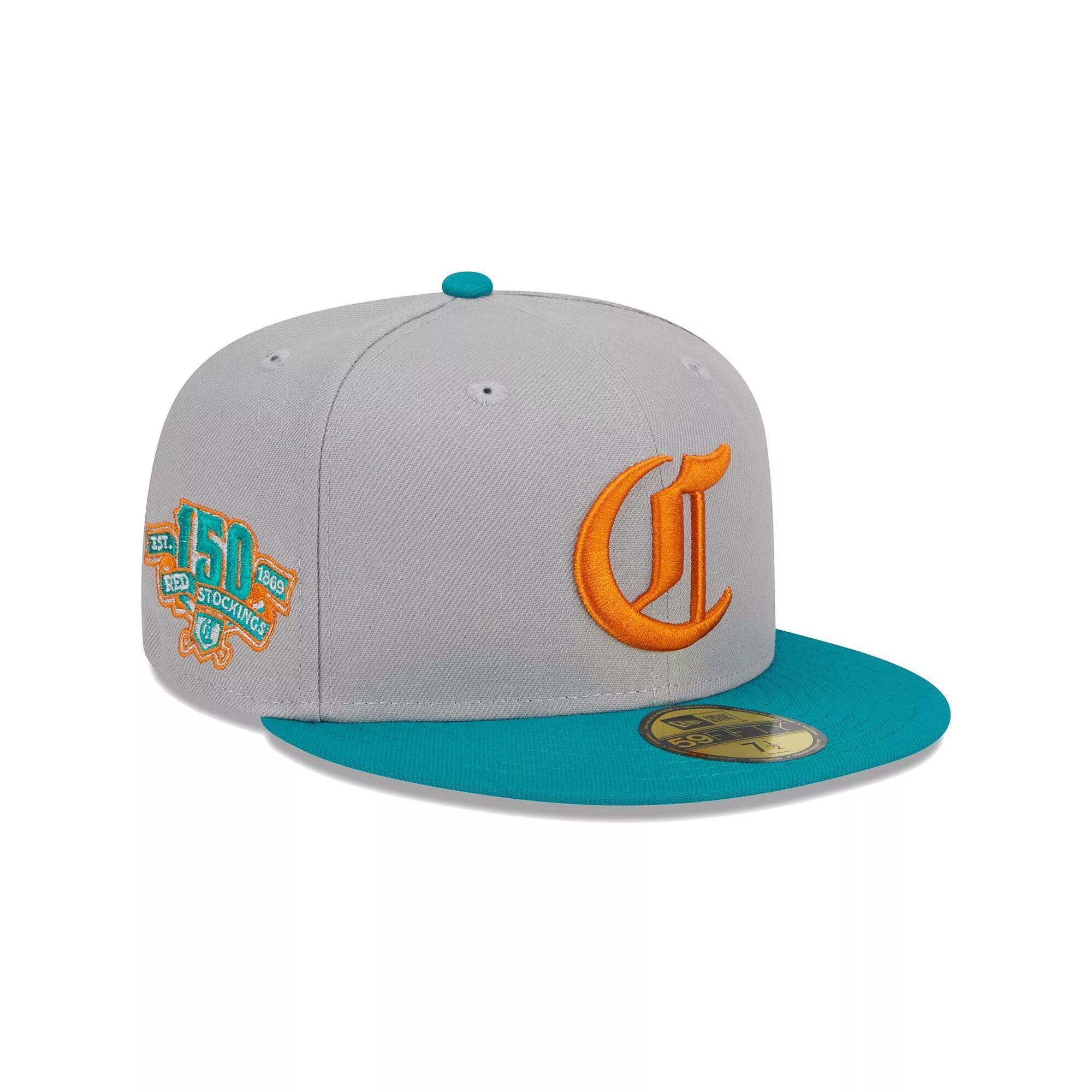 Men's New Era Gray/Teal Cincinnati Reds  59FIFTY Fitted Hat, Size: 7 1/4, Red Grey Product Image