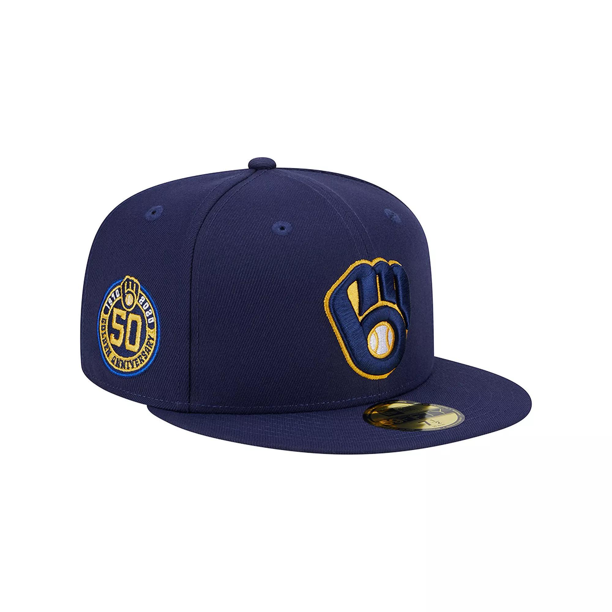Men's New Era Navy Milwaukee Brewers  50th Anniversary Team Color 59FIFTY Fitted Hat, Size: 7, Blue Product Image