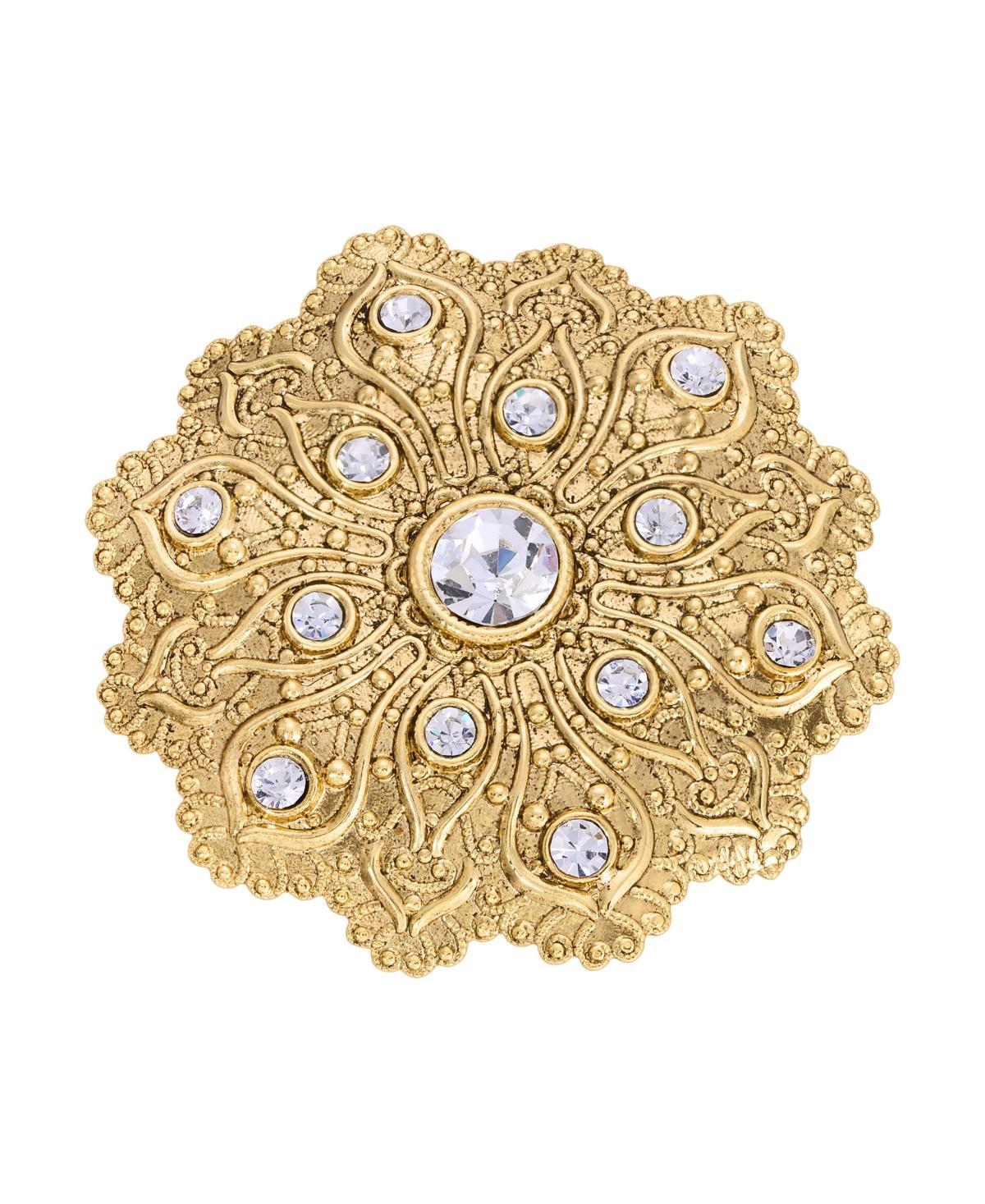 1928 Gold Tone Flower Crystal Pin, Womens, Red Product Image